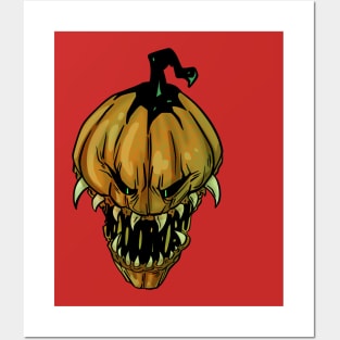 Scary horror Pumpkin face Halloween two Posters and Art